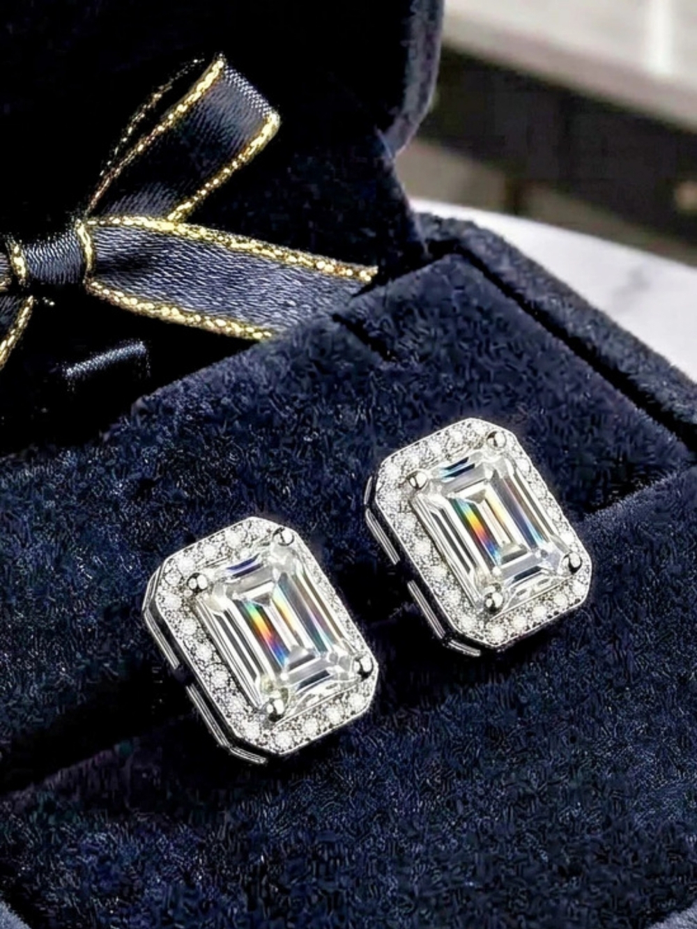 Moissanite 1 CTW Emerald Cut Stud Earrings - Silver
